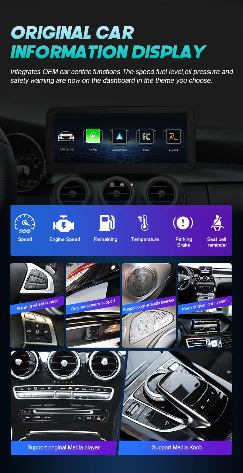 Central multimidia Wireless Carplay para Mercedes Classe CW205 GLC X253 C180 C200 300 350 2015-2018