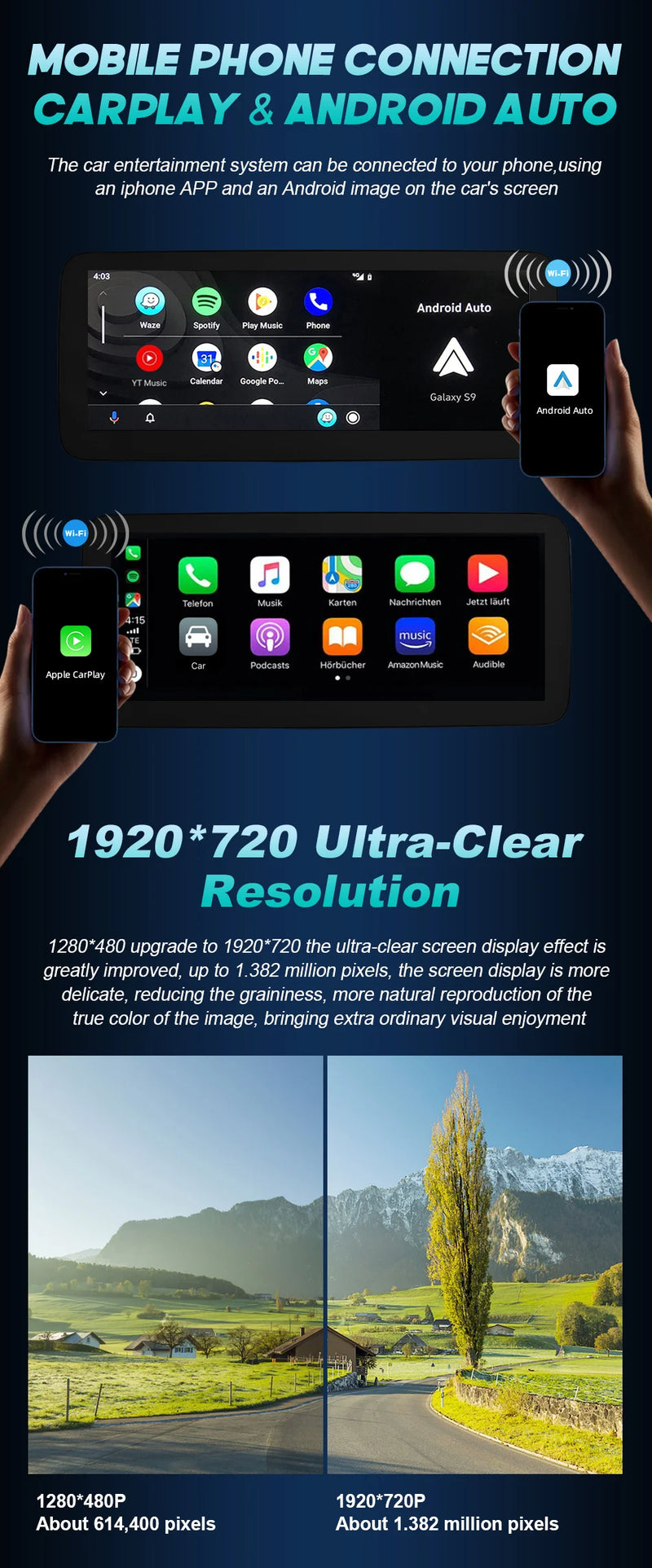 Central multimidia Wireless Carplay para Mercedes Classe CW205 GLC X253 C180 C200 300 350 2015-2018