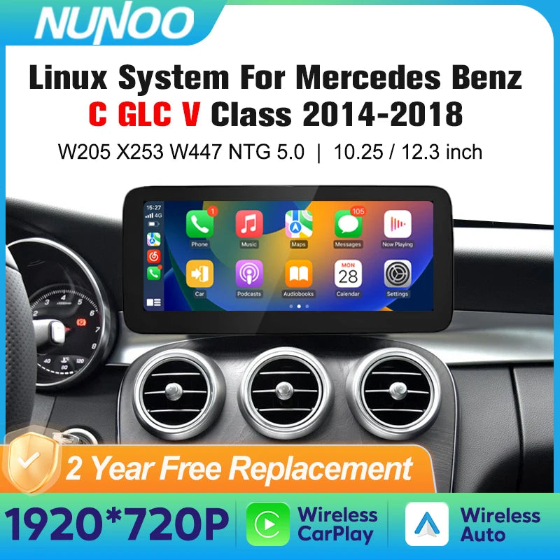 Central multimidia Wireless Carplay para Mercedes Classe CW205 GLC X253 C180 C200 300 350 2015-2018