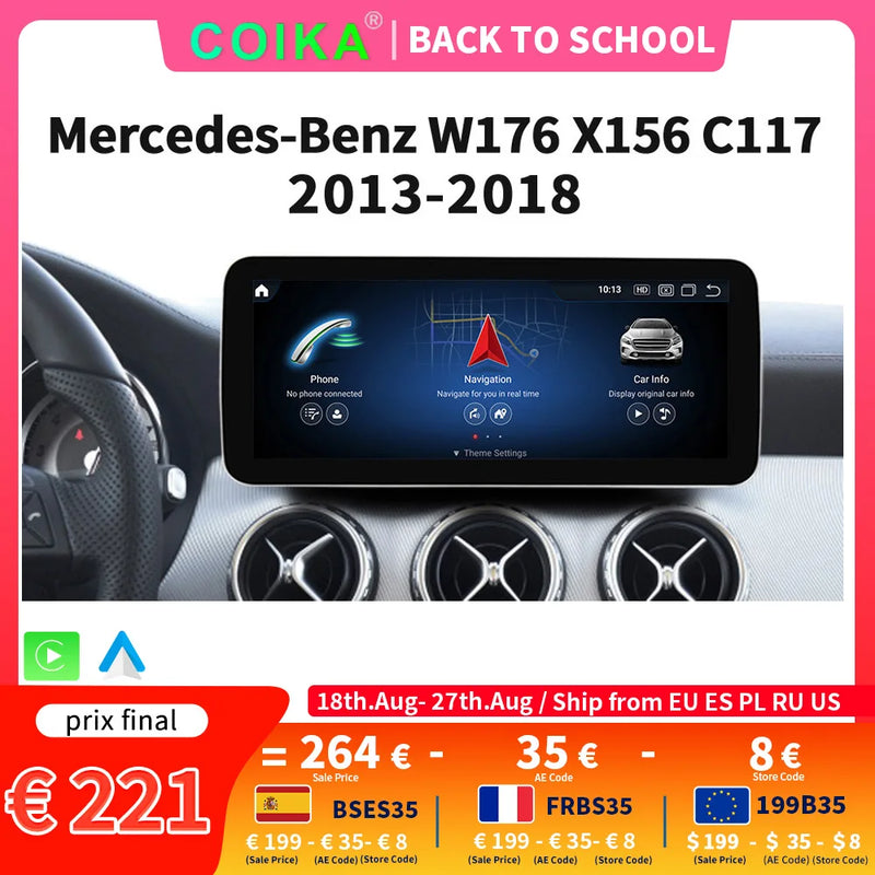 Central multimidia 12.3 " para Mercedes Classe A CLA GLA W176 C117 X156 WIFI SIM 8 Core 1920*720 Carplay GPS Navi Stereo