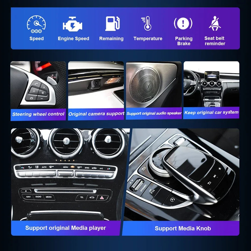 Central multimidia Wireless Carplay para Mercedes Classe CW205 GLC X253 C180 C200 300 350 2015-2018